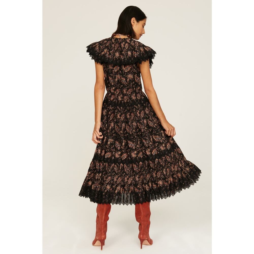 Ulla Johnson Jacqueline Black Floral Pleated V-Neck Cocktail Evening Midi Dress - Picture 3 of 16